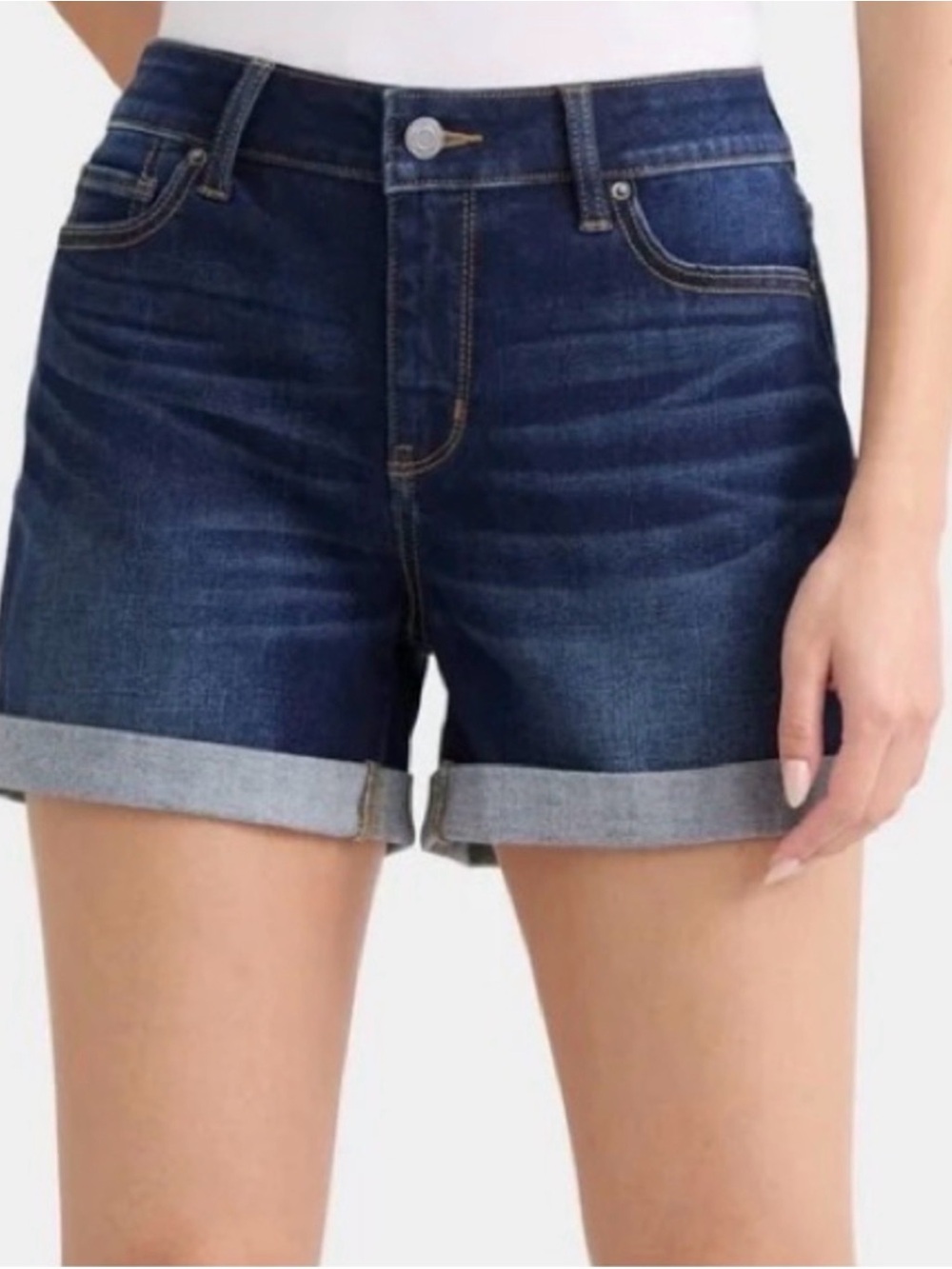 TIME & TRU 💙 DARK WASH CUFFED HEM MID-RISE DENIM SHORTS 💙 SIZE 10 🌟NWT🌟 - Picture 3 of 17